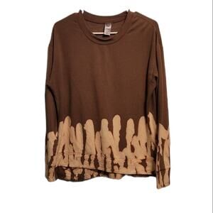 Te Verde Brown & Cream Tie Dye Long Sleeve Crew Neck High Low Sweatshirt Size SM